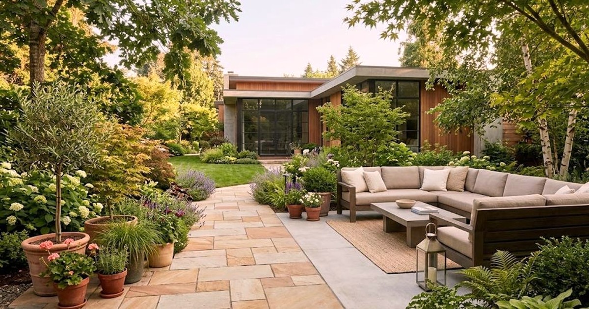 Outdoor fireplace installation setting