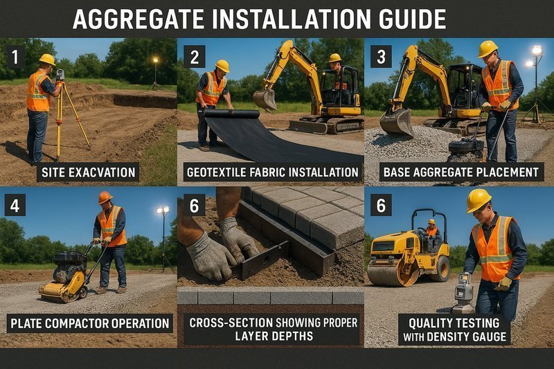 Professional aggregate installation techniques showing proper site preparation