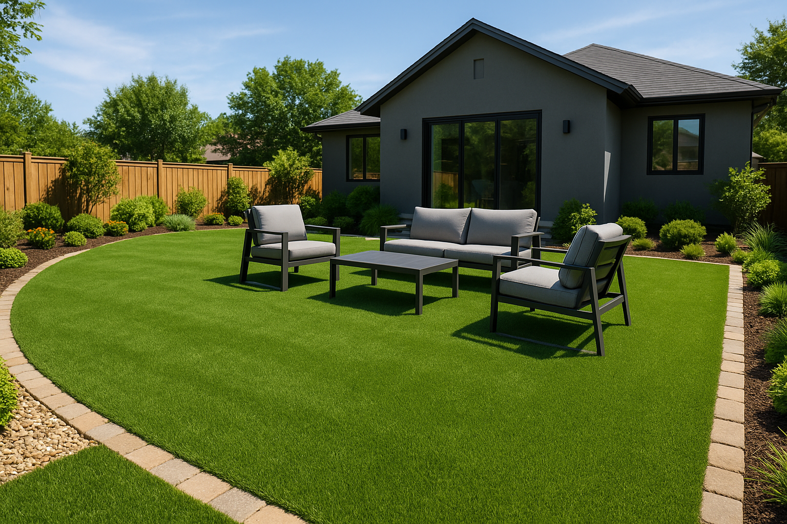 Professional artificial turf installation with contractor measuring base materials