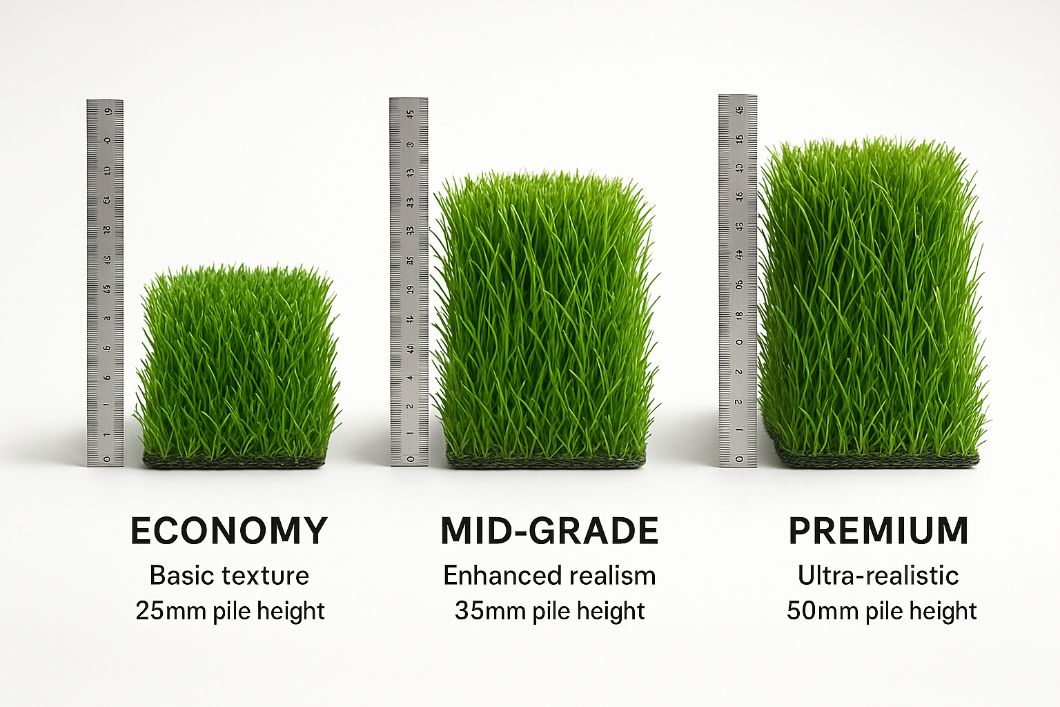 Comparison of polyethylene, polypropylene, and nylon artificial grass materials