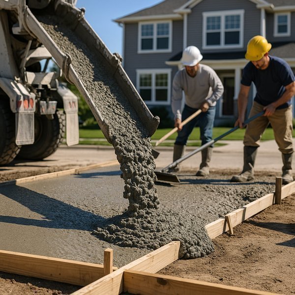 Professional concrete pour in progress