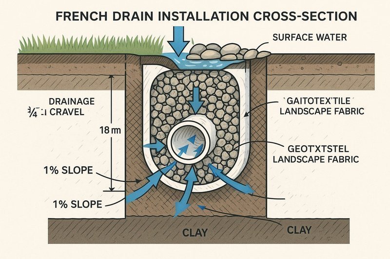 Common Drainage Problems and Solutions Guide showing troubleshooting techniques and proper installation methods