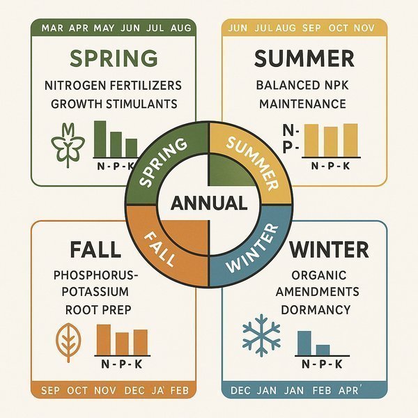 Seasonal fertilizer application calendar showing optimal timing for different grass types