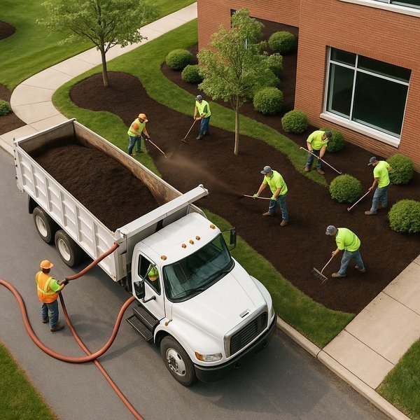 Professional spreader calibration setup with collection pans and measurement tools