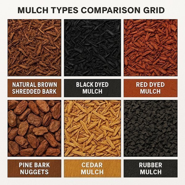 Before and after comparison showing common mulching mistakes and proper application techniques with correct depth and clearance