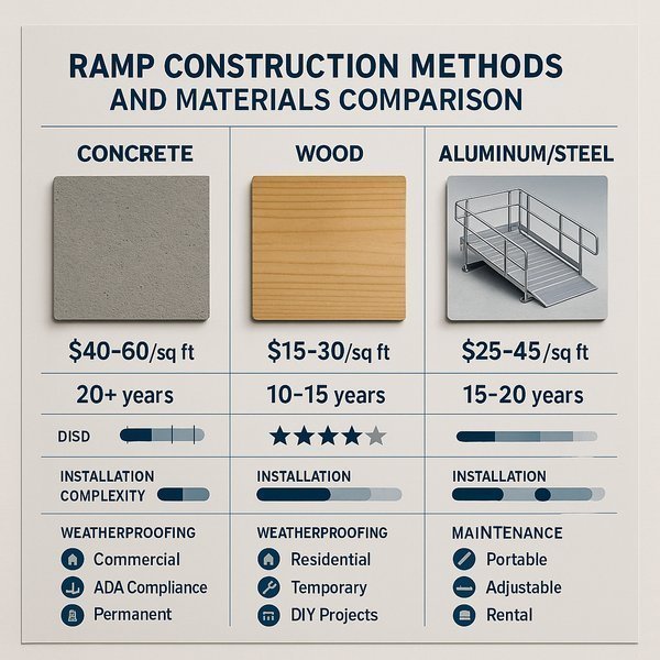 Comparison of three ramp construction methods: concrete, wood, and aluminum modular systems