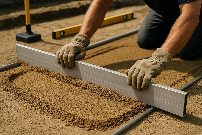 Sand delivery and storage showing proper job site material management practices