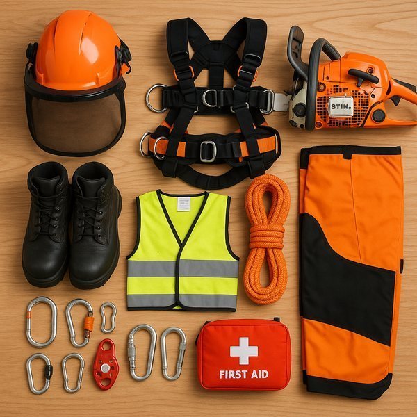 Professional tree removal safety equipment
