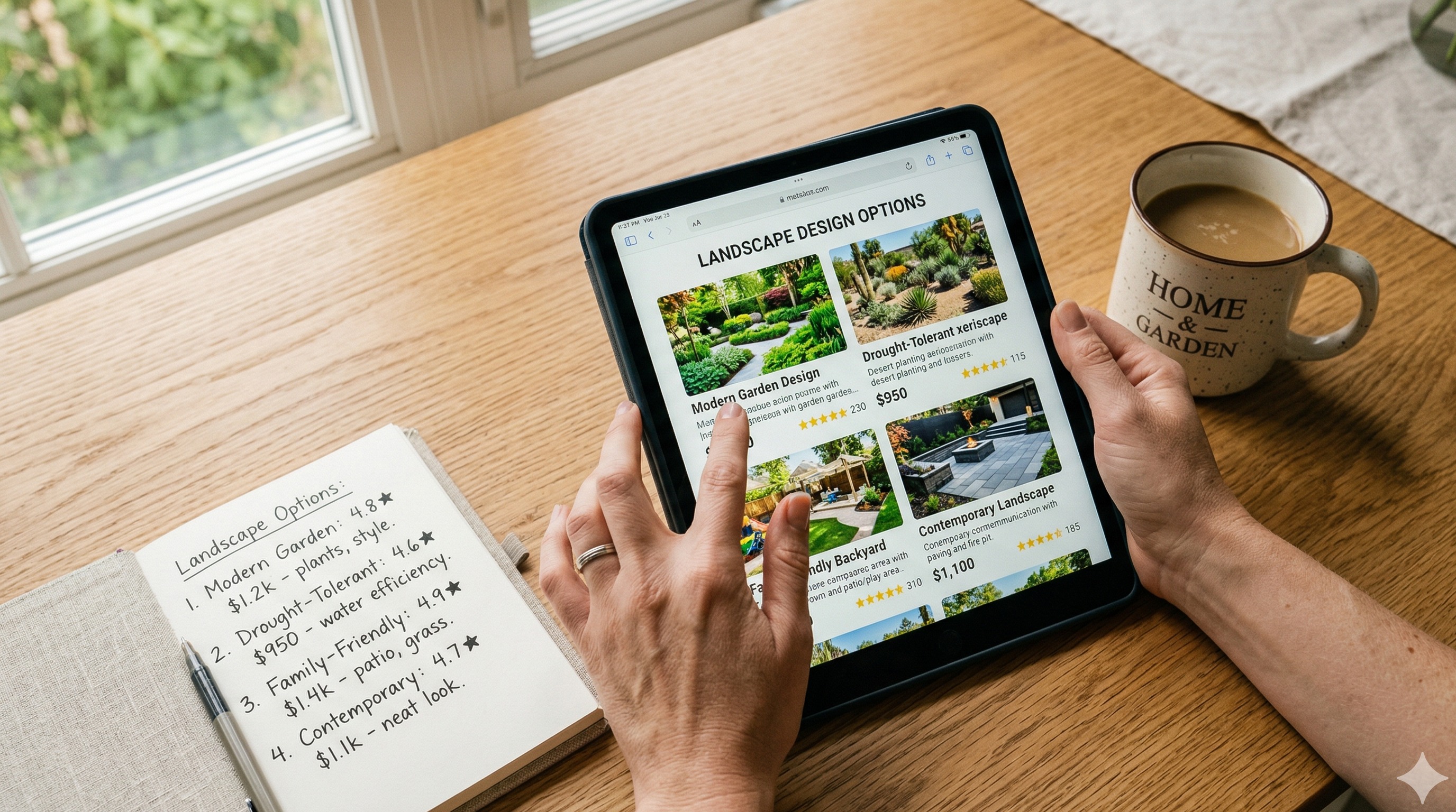 A collage showing photo-based AI yard design exploration, fast concept testing, and a lower-commitment starting point for homeowners considering alternatives to ShrubHub.