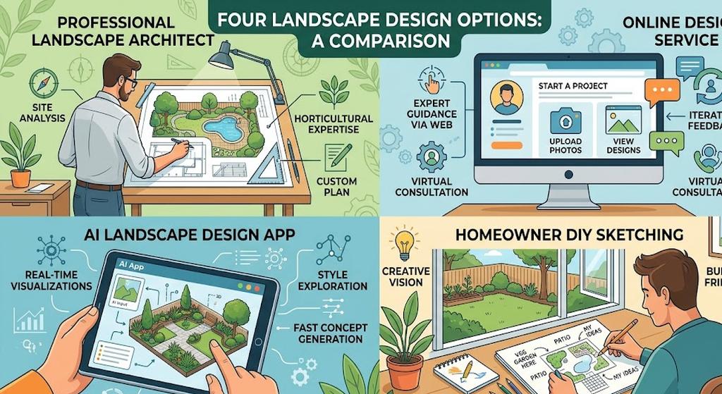 Landscape design cost comparison across online tools and services.